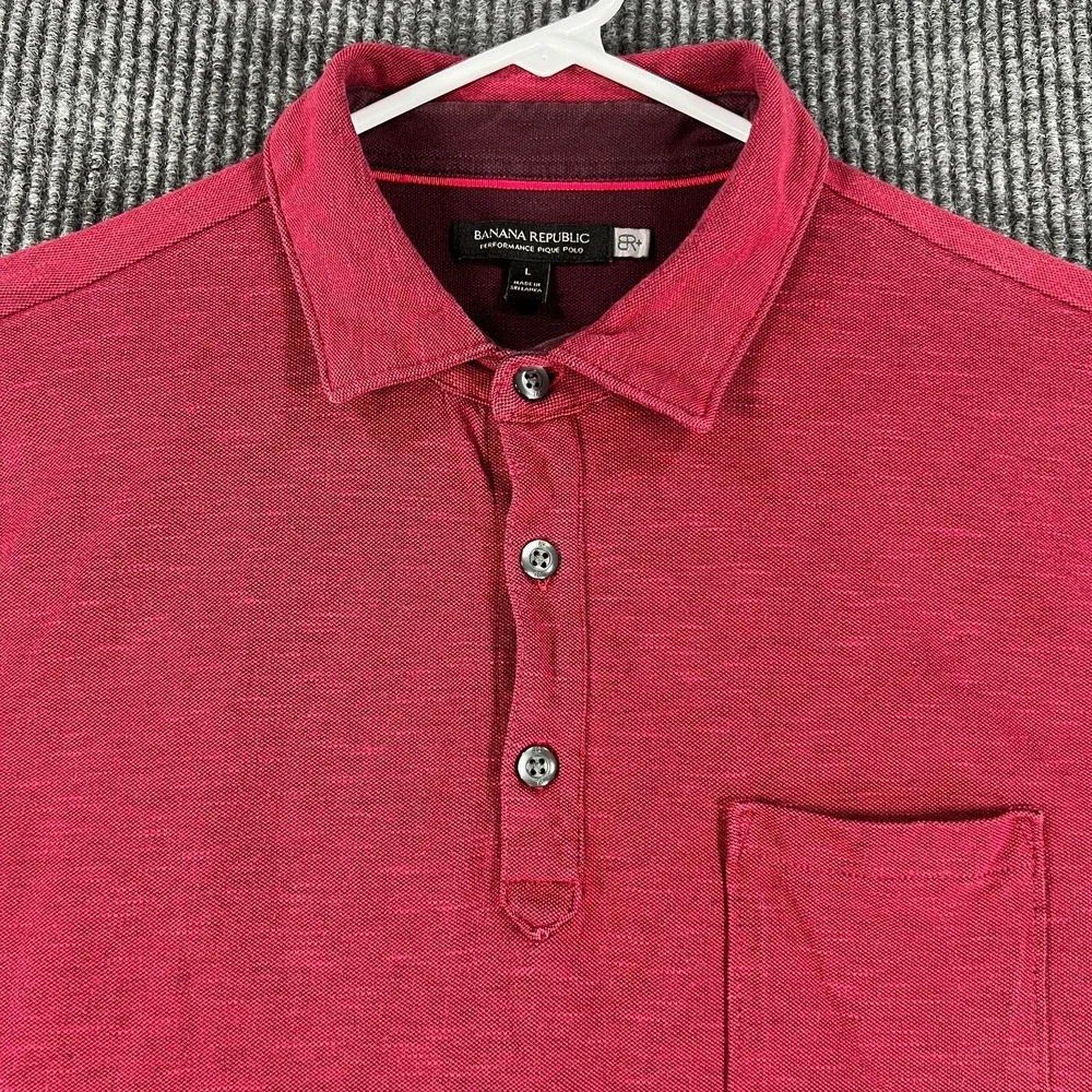 Banana Republic Mens Large Red Short Sleeve‎ Performance Pique Polo Shirt